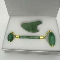 Natural Jade Roller Facial Beauty Massage set facial gua sha jade roller and guasha in a box